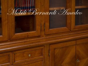 LB55 Walnut Bookcase Raised Base Inlaid Doors Glass Doors 18 Drawers